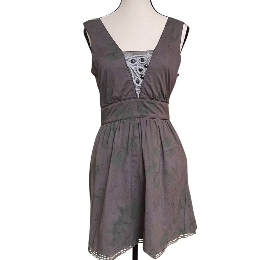 Free People Gray Sleeveless V-Neck Mini Dress